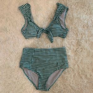 Zaful Green Checkered High Waisted Bikini